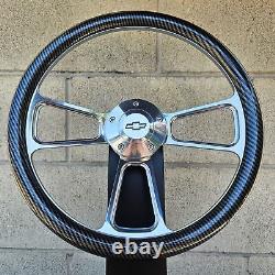 14 Billet Steering Wheel Muscle Carbon Fiber Half Wrap Chevy Horn Licensed