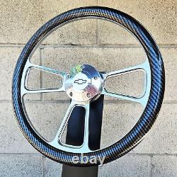 14 Billet Steering Wheel Muscle Carbon Fiber Half Wrap Chevy Horn Licensed
