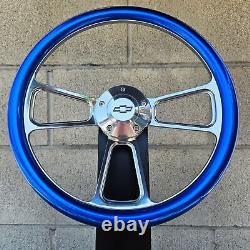 14 Billet Steering Wheel Muscle Metallic Blue Half Wrap Chevy Horn Licensed