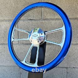 14 Billet Steering Wheel Muscle Metallic Blue Half Wrap Chevy Horn Licensed