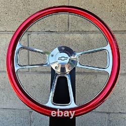 14 Billet Steering Wheel Muscle Metallic Red Half Wrap Chevy Horn Licensed