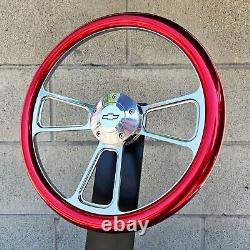 14 Billet Steering Wheel Muscle Metallic Red Half Wrap Chevy Horn Licensed