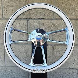 14 Billet Steering Wheel Muscle White Stripe Half Wrap Chevy Horn Licensed