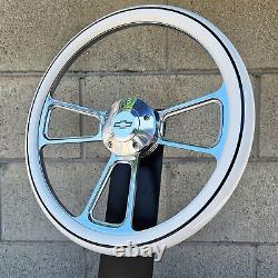 14 Billet Steering Wheel Muscle White Stripe Half Wrap Chevy Horn Licensed