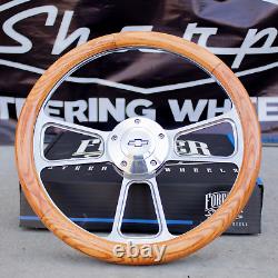 14 Billet Steering Wheel Oak Wrap and Chevy Horn