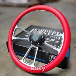 14 Billet Steering Wheel Red Half Wrap Chevy Muscle C10 Ford Hot Rod