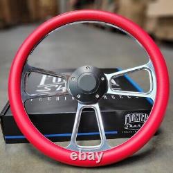 14 Billet Steering Wheel Red Half Wrap Chevy Muscle C10 Ford Hot Rod