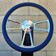 14 Billet Steering Wheel Tri Spoke Blue Half Wrap + Chevy Horn Button Licensed