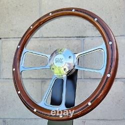 14 Billet Steering Wheel Wood Aluminum Rivet Half Wrap Retro GMC Horn Button