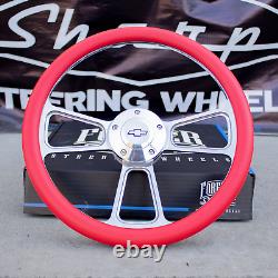14 Billet Steering Wheel for Chevy GM Ford Dodge Red Wrap Licensed Chevy Horn