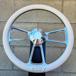 14 Billet Steering Wheel for Chevy GM Ford Dodge White Wrap and Horn Button