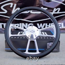 14 Billet Steering Wheel for Chevy Leather Wrap and Chevy Horn Button