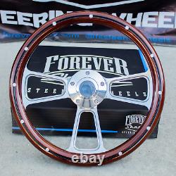 14 Billet Steering Wheel for Chevy Mahogany with Rivets and Horn Button