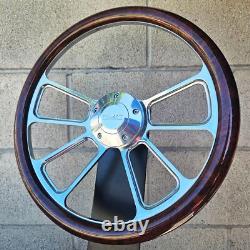 14 Billet Steering Wheel with Hydro Dipped Burlwood Wrap and Modern GMC Horn