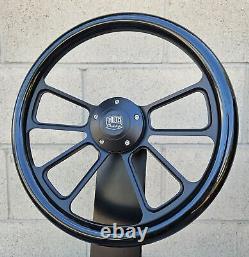 14 Black 4 Spoke Steering Wheel With Hydro Dipped Black Half Wrap/ FS Horn