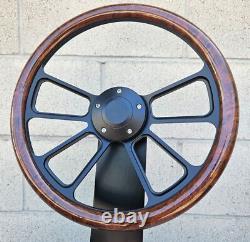 14 Black 4 Spoke Steering Wheel With Hydro Dipped Burlwood Half Wrap/ Horn