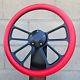 14 Black 4 Spoke Steering Wheel With Red Vinyl Half Wrap/ Plain Horn