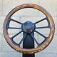 14 Black 4 Spoke Steering Wheel With Wood Flame Pine Half Wrap/ Chevy Horn