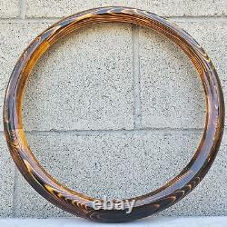 14 Black 4 Spoke Steering Wheel With Wood Flame Pine Half Wrap/ Chevy Horn