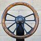 14 Black 4 Spoke Steering Wheel With Wood Flame Pine Half Wrap/ Fs Horn