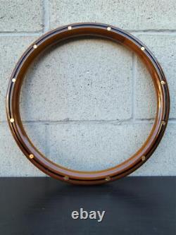 14 Black 4 Spoke Steering Wheel With Wood Half Wrap and Brass Rivets/ FS Horn