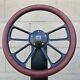 14 Black 4 Spoke Steering Wheel With Worn Burgundy Vinyl Half Wrap/ Fs Horn