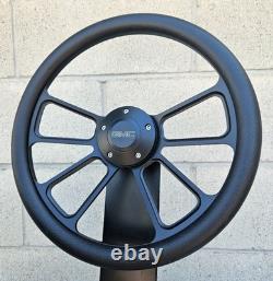 14 Black 4 Spoke Steering Wheel with Black Vinyl Wrap and Modern GMC Horn