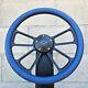 14 Black 4 Spoke Steering Wheel With Blue Vinyl Wrap And Ss Horn