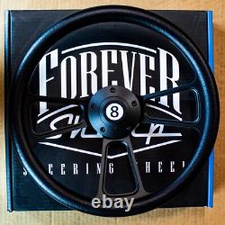 14 Black Aluminum Muscle Steering Wheel With Black Vinyl Wrap CUSTOM 8-Ball Horn