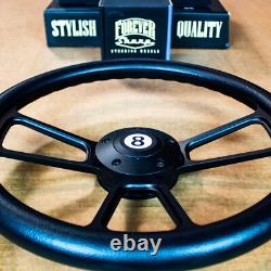 14 Black Aluminum Muscle Steering Wheel With Black Vinyl Wrap CUSTOM 8-Ball Horn