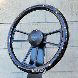 14 Black Billet Steering Wheel Dark Burnt Pine Aluminum Rivets GMC Modern Logo