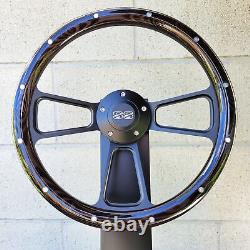 14 Black Billet Steering Wheel Real Dark Burnt Pine with Aluminum Rivets Chevy SS