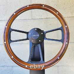 14 Black Billet Steering Wheel Real Mahogany Wood Aluminum Rivets GMC Modern