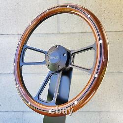 14 Black Billet Steering Wheel Real Mahogany Wood Aluminum Rivets GMC Modern