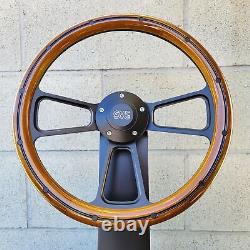 14 Black Billet Steering Wheel Real Mahogany Wood Black Real Rivets GMC Retro