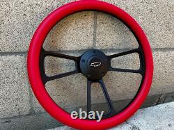 14 Black Billet Steering Wheel Red Vinyl Half Wrap Licensed Chevy Bowtie Horn