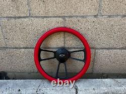 14 Black Billet Steering Wheel Red Vinyl Half Wrap Licensed Chevy Bowtie Horn