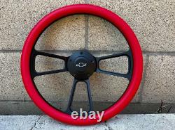 14 Black Billet Steering Wheel Red Vinyl Half Wrap Licensed Chevy Bowtie Horn