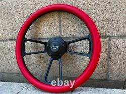 14 Black Billet Steering Wheel Red Vinyl Half Wrap Licensed Chevy Bowtie Horn