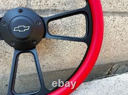 14 Black Billet Steering Wheel Red Vinyl Half Wrap Licensed Chevy Bowtie Horn