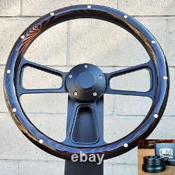 14 Black Billet Steering Wheel Wood Aluminum Rivets 1974-94 C10 Pickup+ Adapter