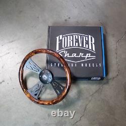 14 Black Flaming Pine Billet Flame Muscle Steering Wheel