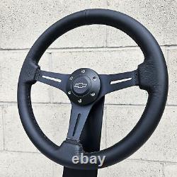 14 Black Leather Steering Wheel + Adapter for Chevy 69-94 Licensed Chevy Horn