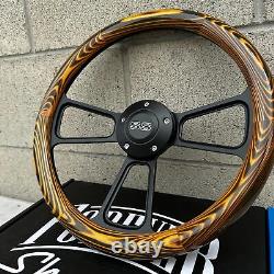 14 Black Muscle Steering Wheel Flamed Pine Wrap with Licensed Super Sport SS Horn