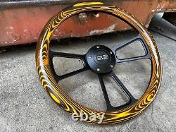 14 Black Muscle Steering Wheel Flamed Pine Wrap with Licensed Super Sport SS Horn