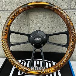 14 Black Muscle Steering Wheel Flamed Pine Wrap with Licensed Super Sport SS Horn