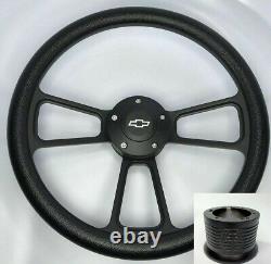 14 Black Steering Wheel (Black Half Wrap, Bowtie Horn Button, Adapter A17)