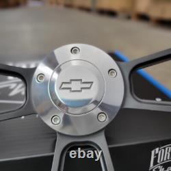 14 Black Steering Wheel Mahogany Wood Brass Rivets Billet Chevy Bowtie Horn