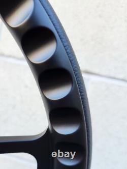 14 Black Steering Wheel Mahogany Wood Brass Rivets Billet Chevy Bowtie Horn