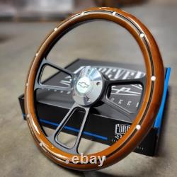 14 Black Steering Wheel Mahogany Wood Rivets Billet Licensed Chevy Bowtie Horn